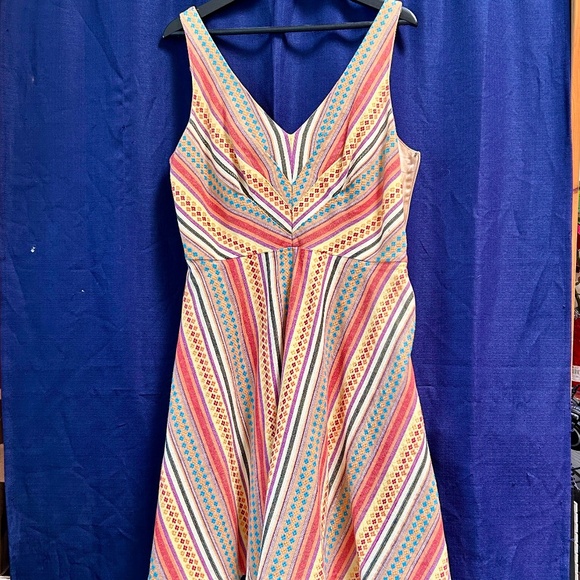 Eva Franco Dresses & Skirts - Eva Franco | Fit and Flare Boho Striped V-Neck Midi Dress